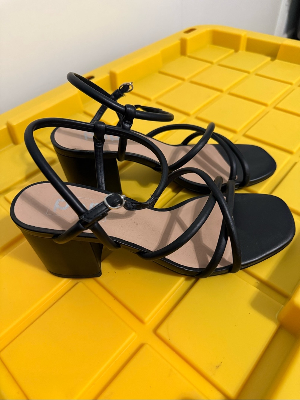 pop Black Strappy Block Heel Sandals